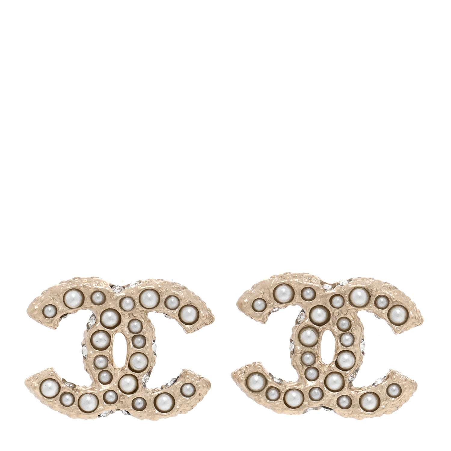 Chanel Metal Graduated Pearl Crystal CC Earrings Light Gold 1 of 5