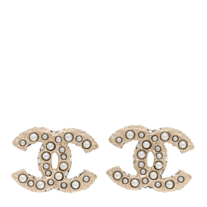 Chanel Metal Graduated Pearl Crystal CC Earrings Light Gold 1 of 5