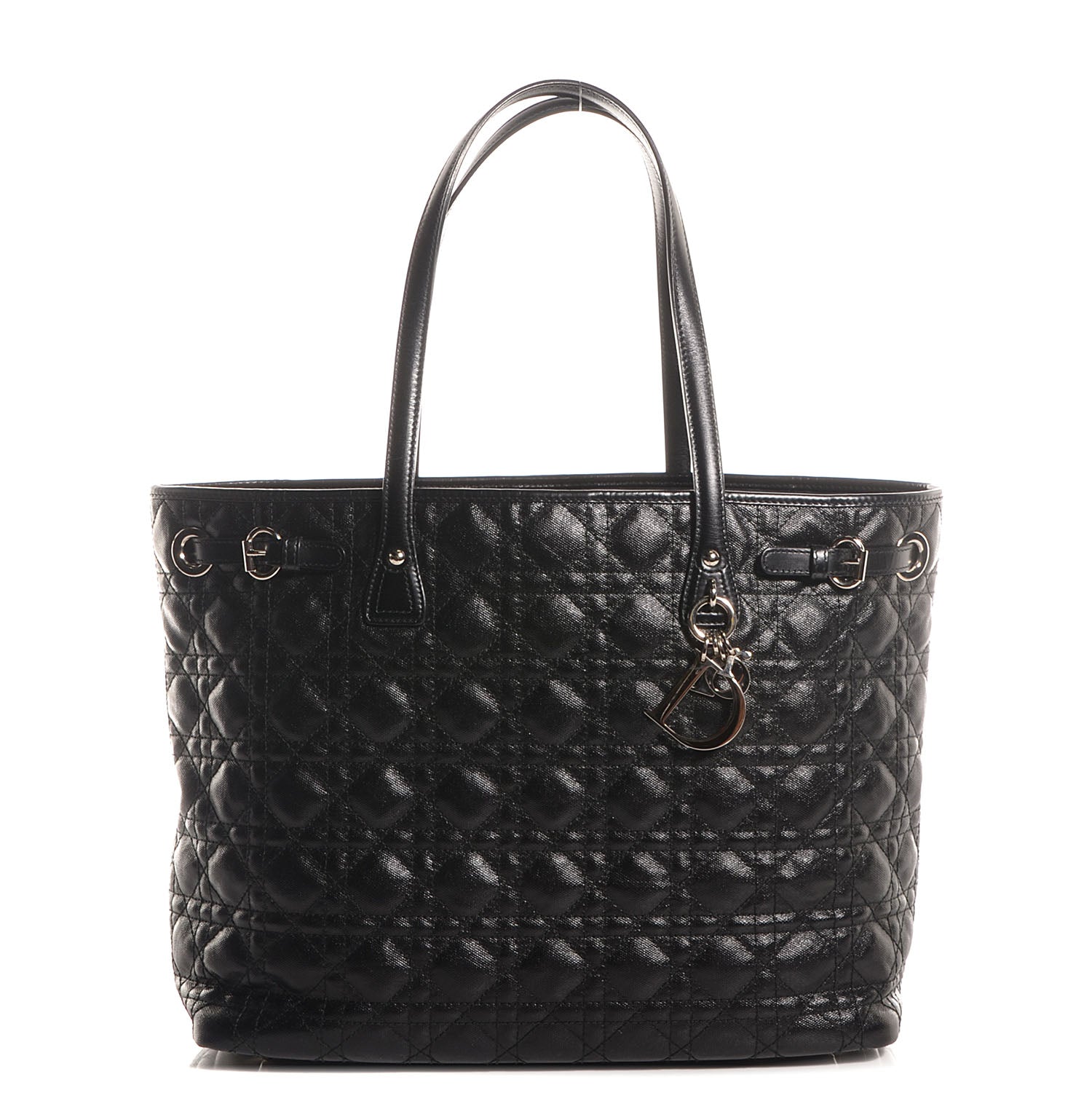 Christian Dior Coated Canvas Cannage Medium Panarea Tote Black 1 of 8