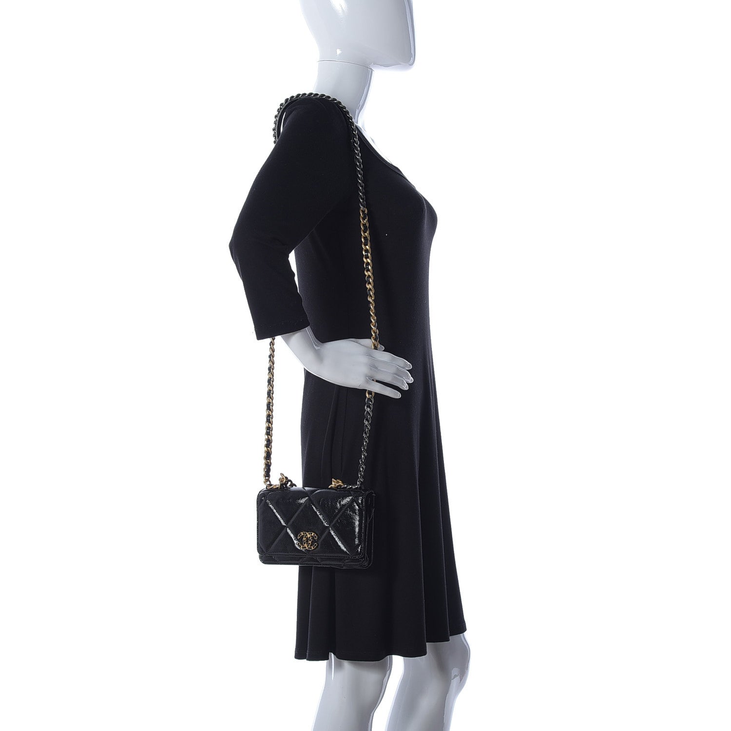 Chanel Shiny Crumpled Calfskin Quilted Chanel 19 Wallet On Chain WOC Black 2 of 9