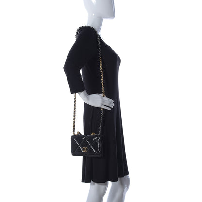 Chanel Shiny Crumpled Calfskin Quilted Chanel 19 Wallet On Chain WOC Black 2 of 9