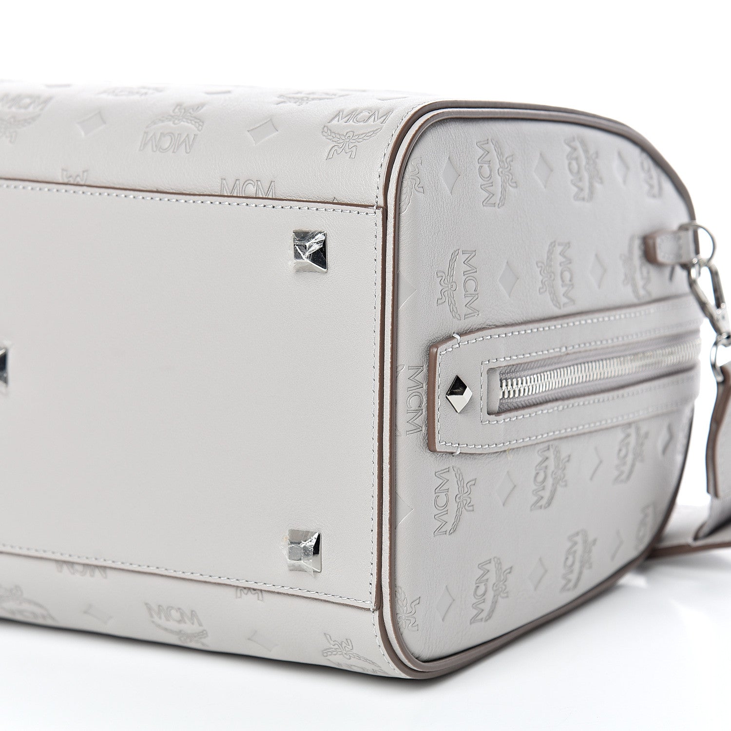 MCM Calfskin Ottomar Monogram Essential Boston Bag Dove 9 of 9