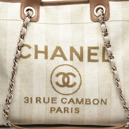 Chanel Straw Raffia Calfskin Striped Medium Deauville Tote Beige 10 of 10