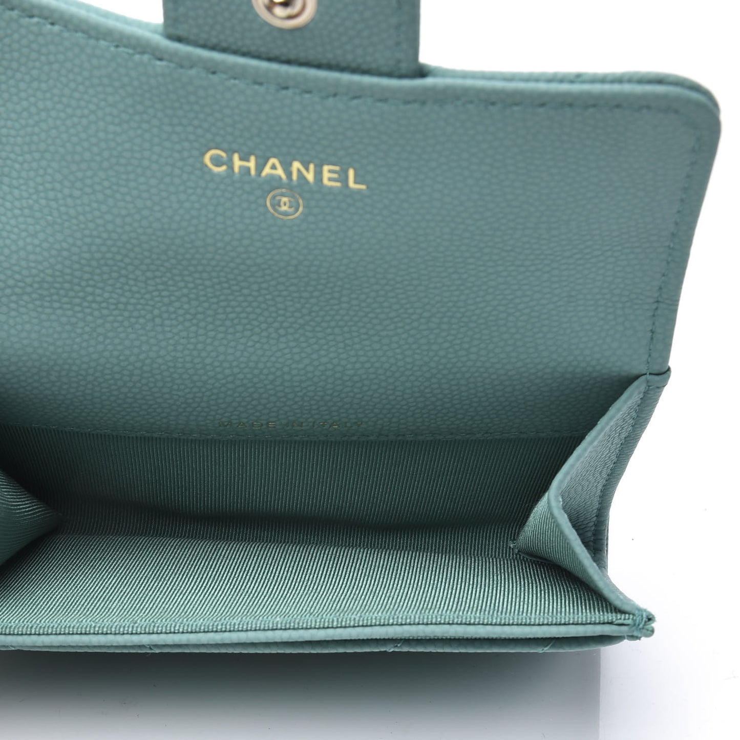 Caviar Chevron Quilted Card Holder Wallet Turquoise