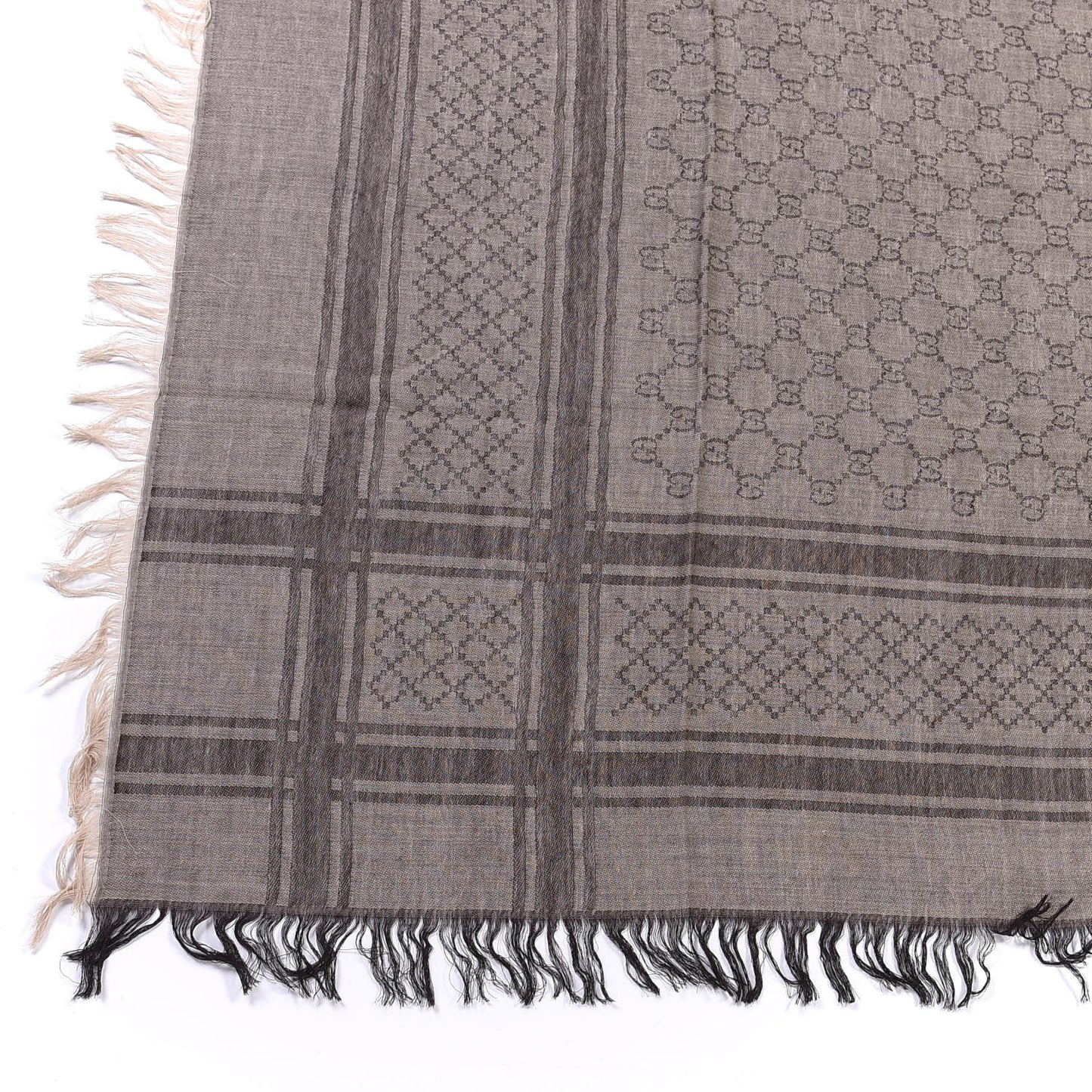 Wool Silk GG Monogram Diamante Plaid Surviee Shawl Beige Dark Brown