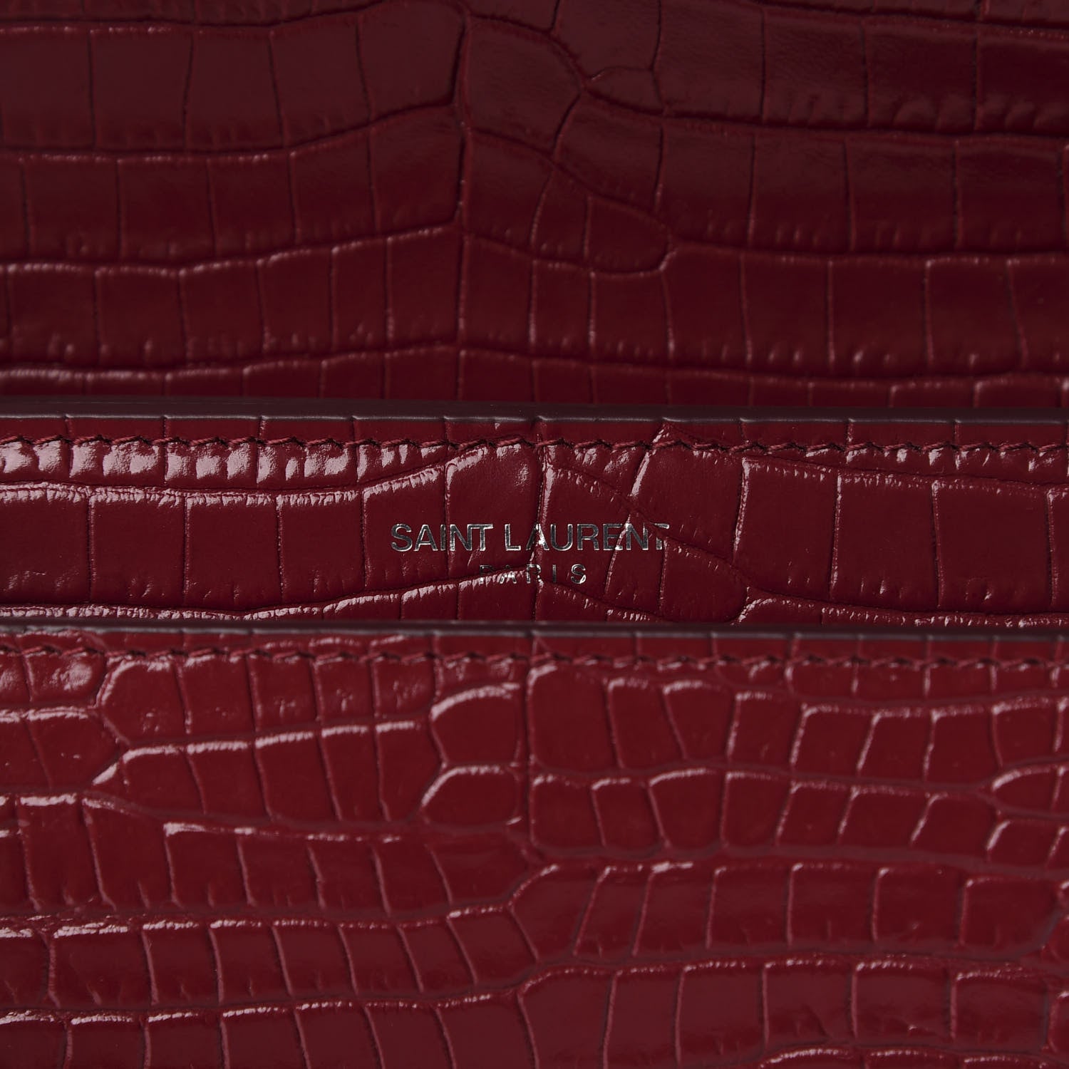 Saint Laurent Calfskin Crocodile Embossed Medium Monogram Sunset Palissandre 9 of 10