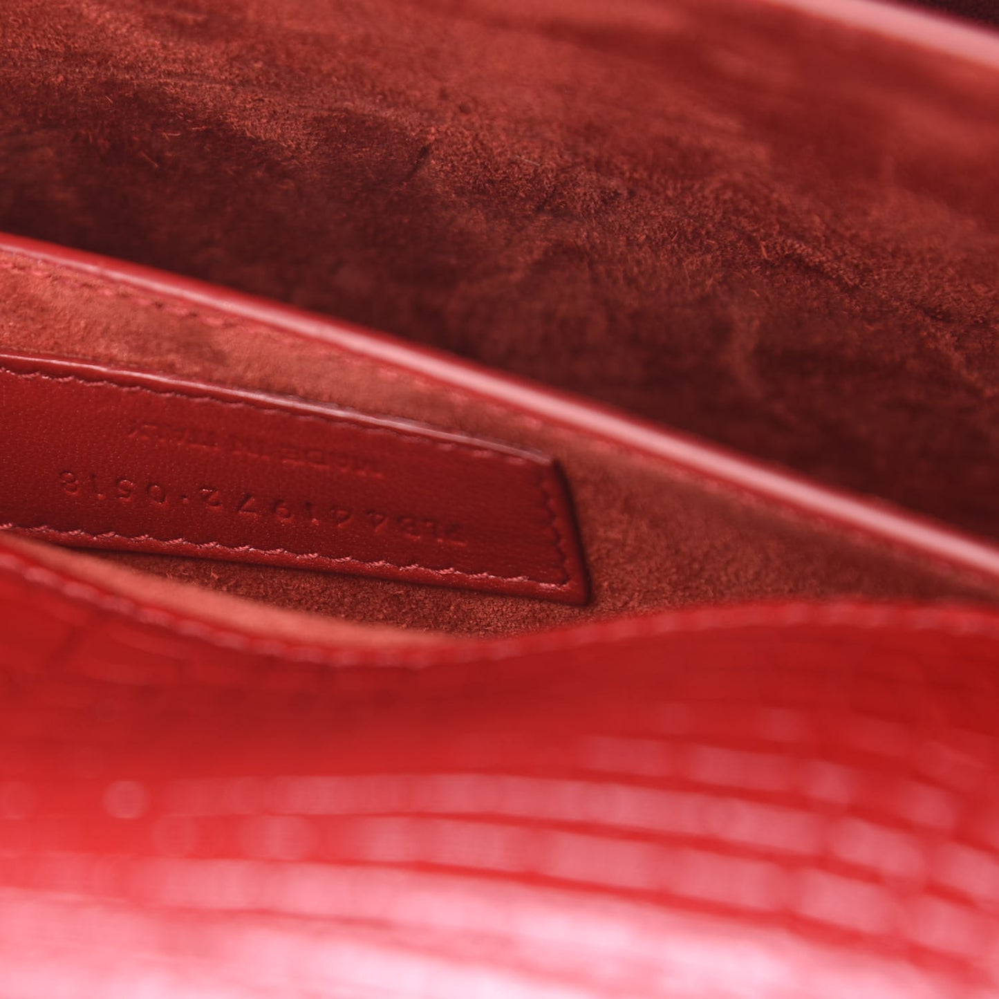 Calfskin Crocodile Embossed Medium Monogram Sunset Rouge Eros