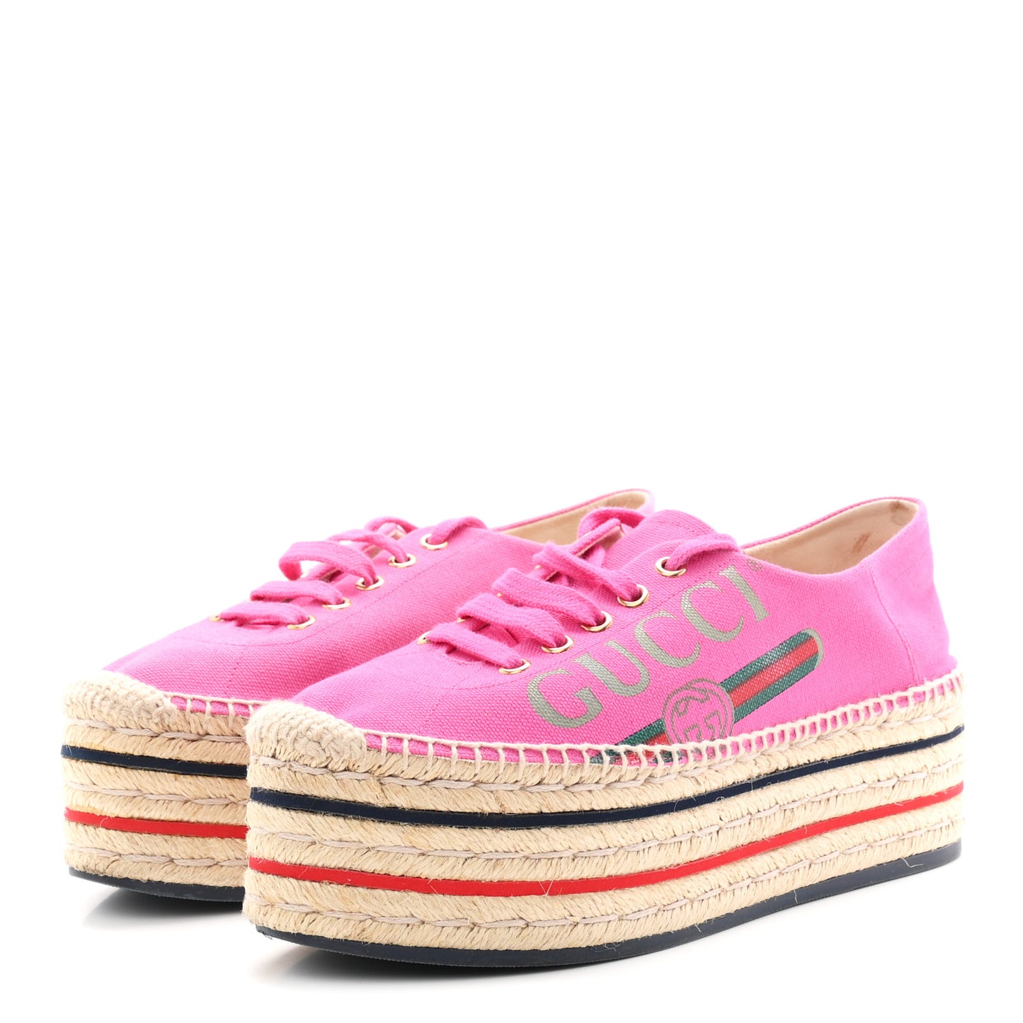 Canvas Logo Lace-Up Platform Espadrilles 37.5 Pink