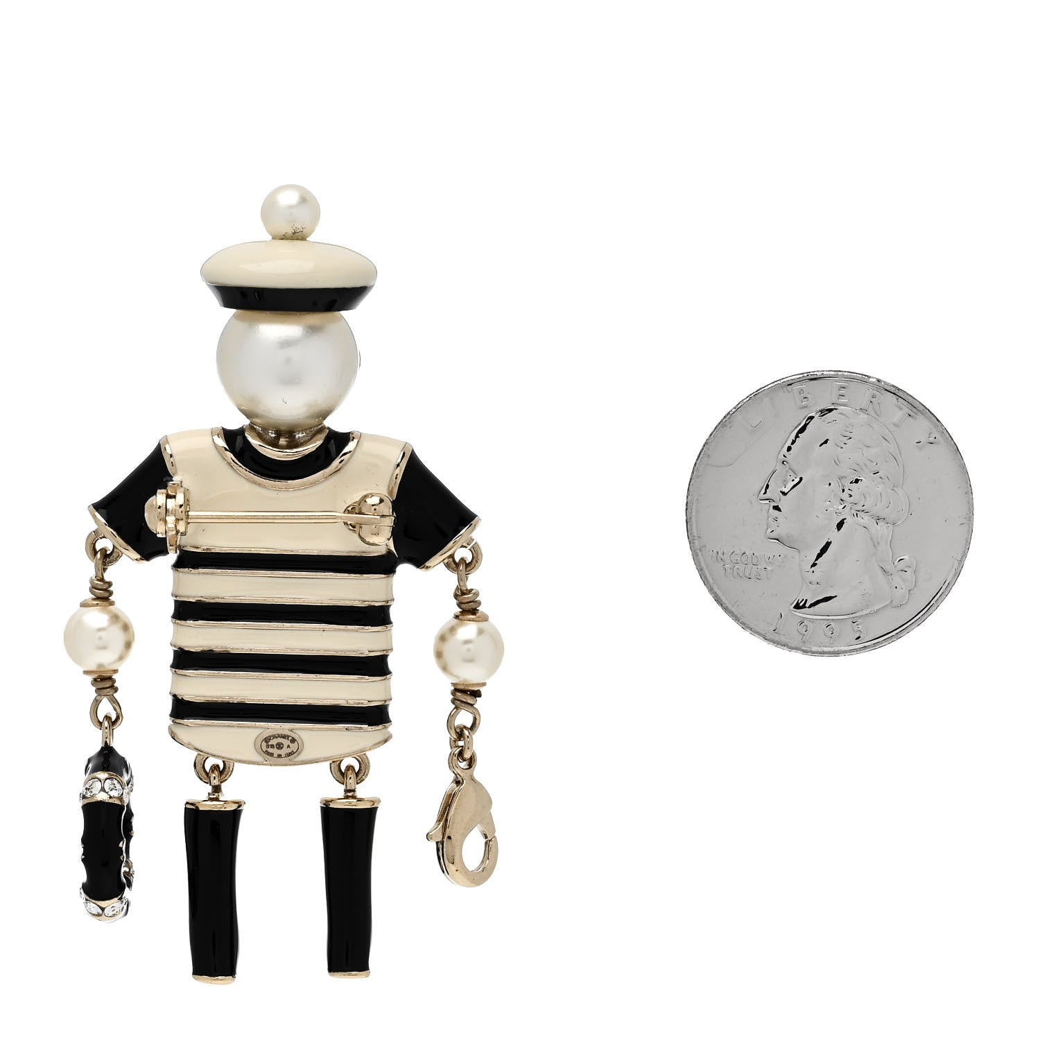 Chanel Enamel Crystal Pearl CC Sailor Brooch Black White 2 of 3