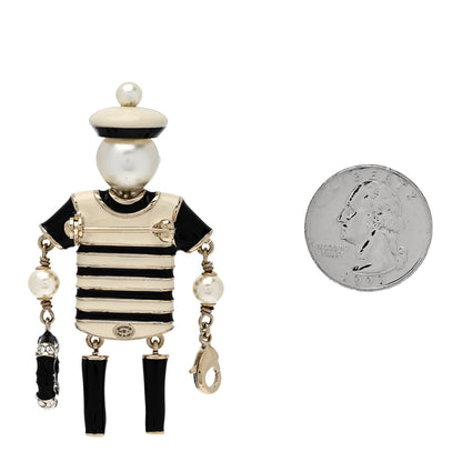 Chanel Enamel Crystal Pearl CC Sailor Brooch Black White 2 of 3