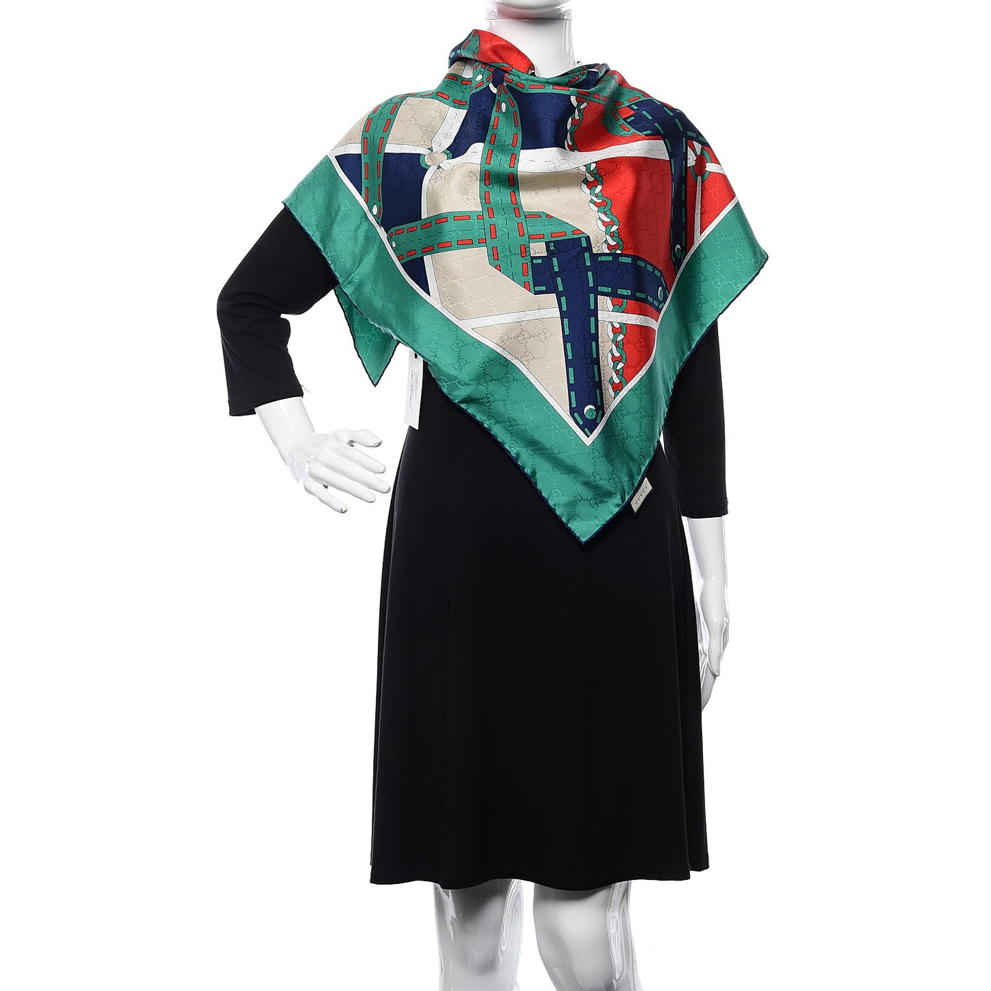 Silk Chain Argyle Square Scarf Flame Dark Green