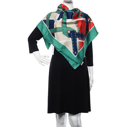 Gucci Silk Chain Argyle Square Scarf Flame Dark Green 2 of 4