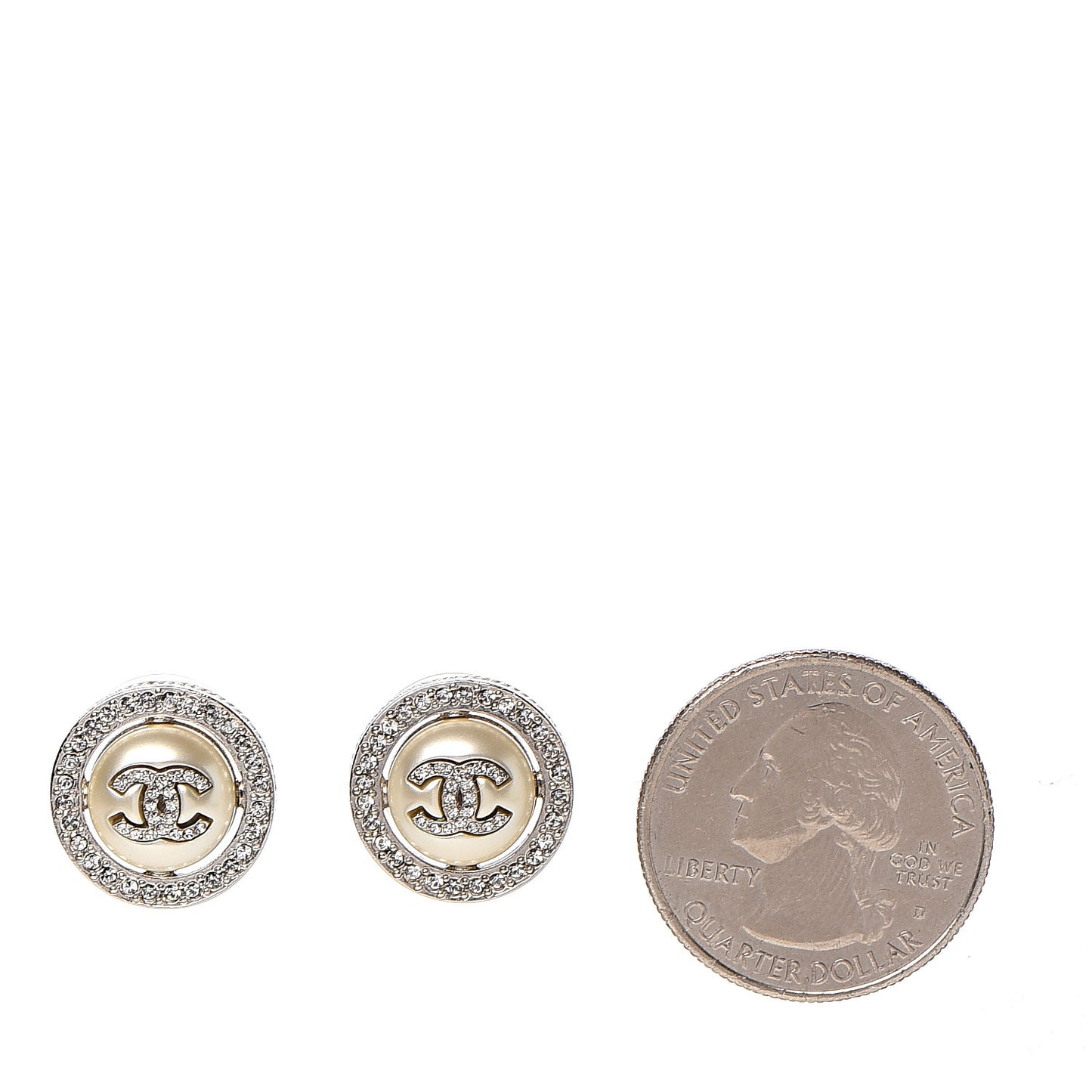 Pearl Crystal CC Round Earrings Silver