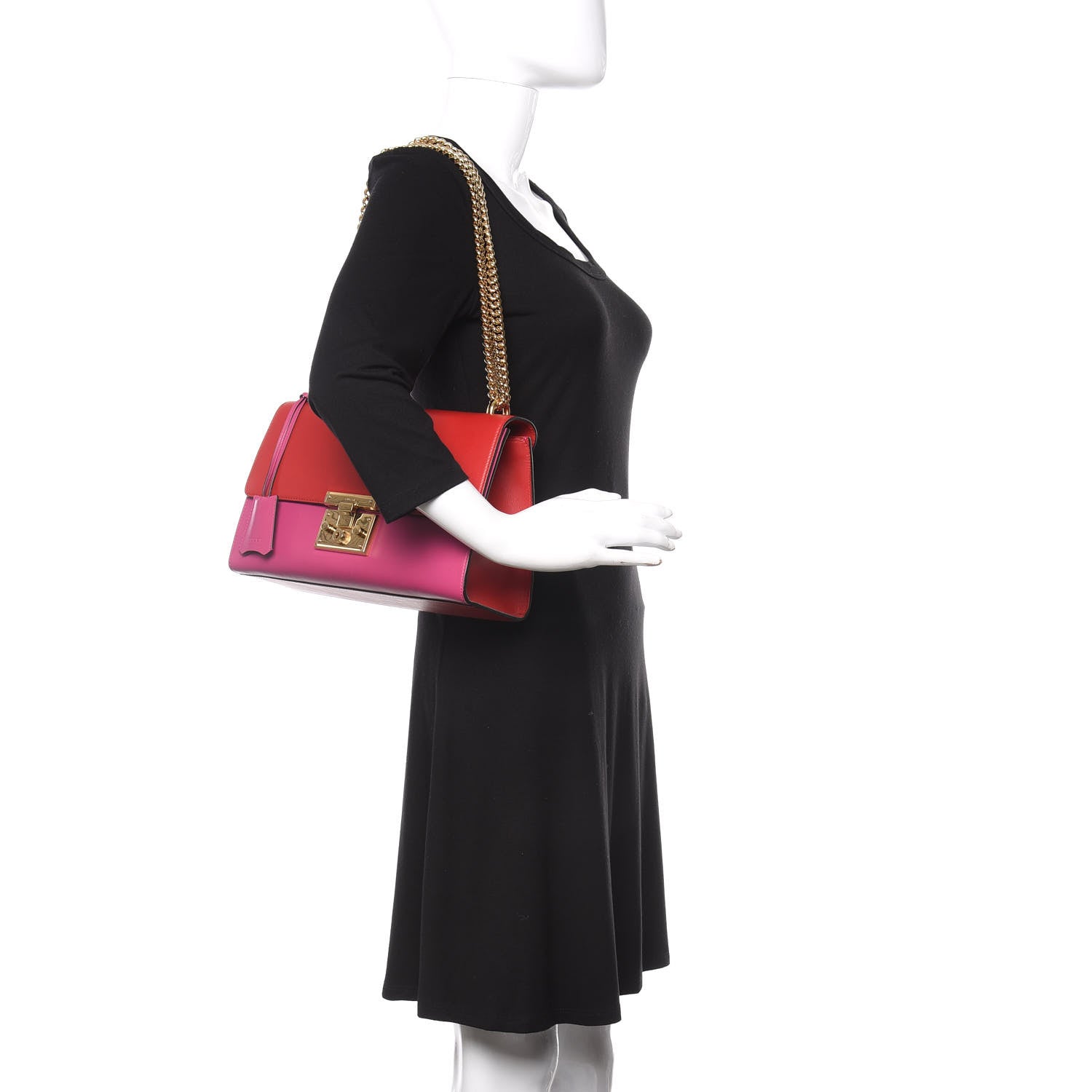 Gucci Moon Calfskin Bi-Color Medium Padlock Shoulder Bag New Rosette Hibiscus Red 2 of 10