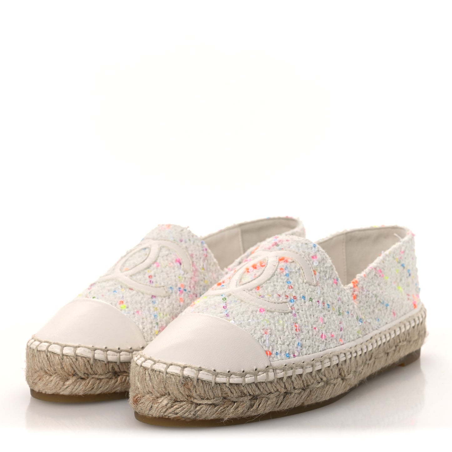 Glittered Tweed Lambskin CC Espadrilles 36  White Multicolor