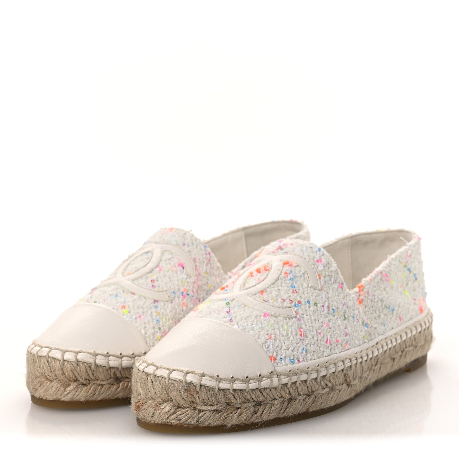 Chanel Glittered Tweed Lambskin CC Espadrilles 36  White Multicolor 4 of 11