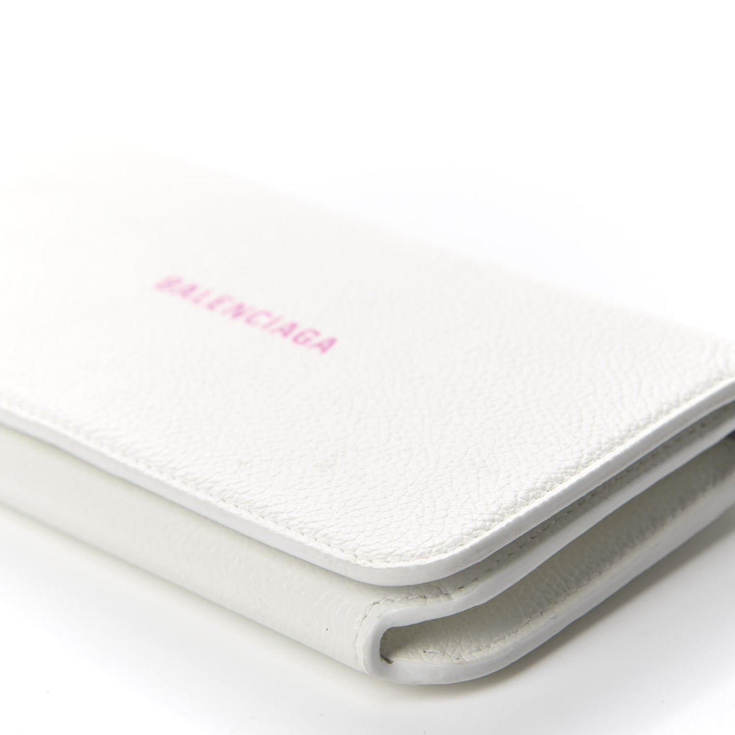 Grained Calfskin Logo Cash Phone Holder Wallet On Chain White Fluo Pink