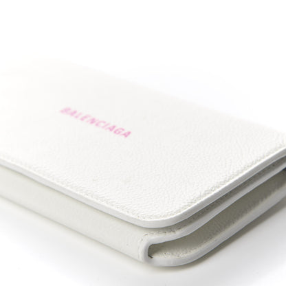Balenciaga Grained Calfskin Logo Cash Phone Holder Wallet On Chain White Fluo Pink 7 of 12