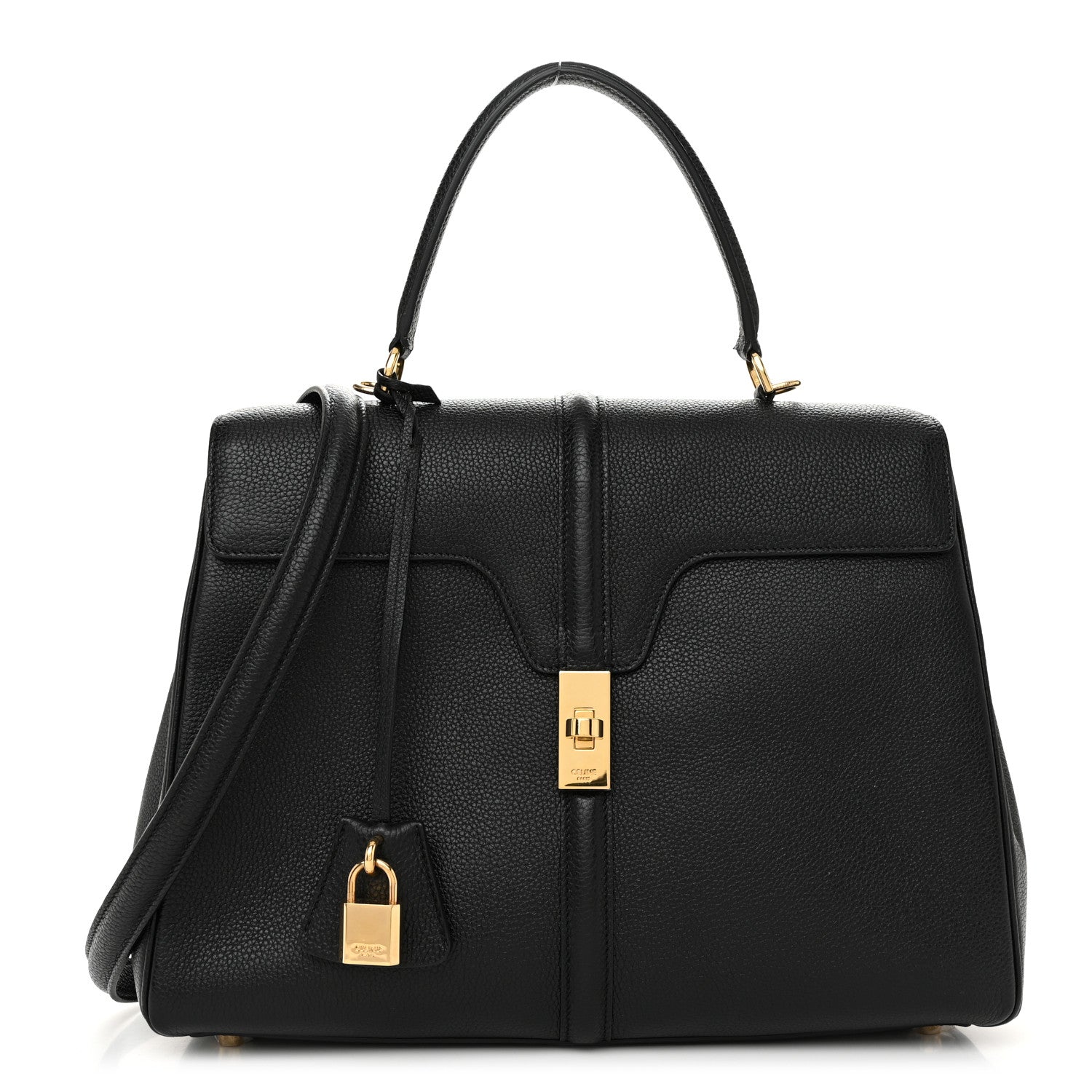 Celine Grained Calfskin Classique 16 Top Handle Bag Black 1 of 12
