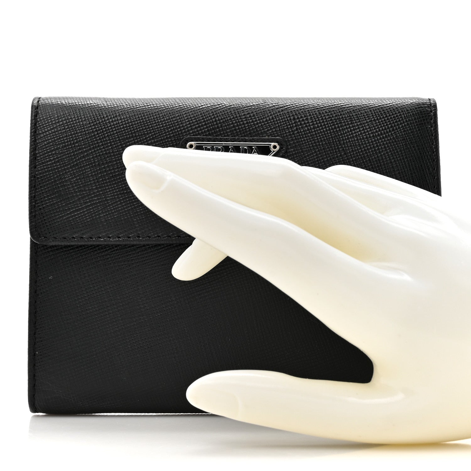 Prada Saffiano Metal Flap Wallet Black 2 of 11