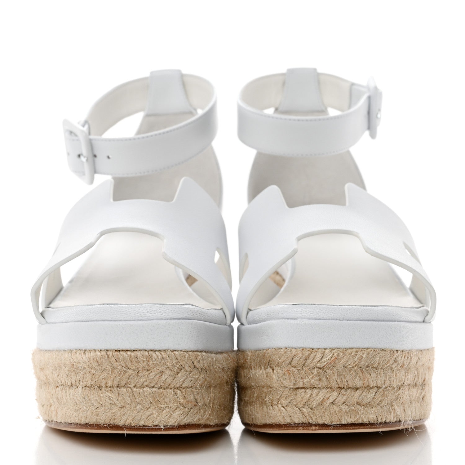 Hermes Goatskin Elda Espadrille Wedge Sandals 38 White 2 of 9
