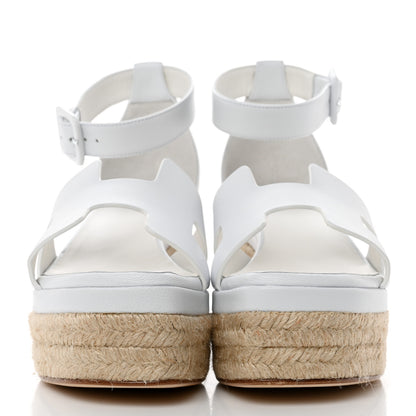 Hermes Goatskin Elda Espadrille Wedge Sandals 38 White 2 of 9