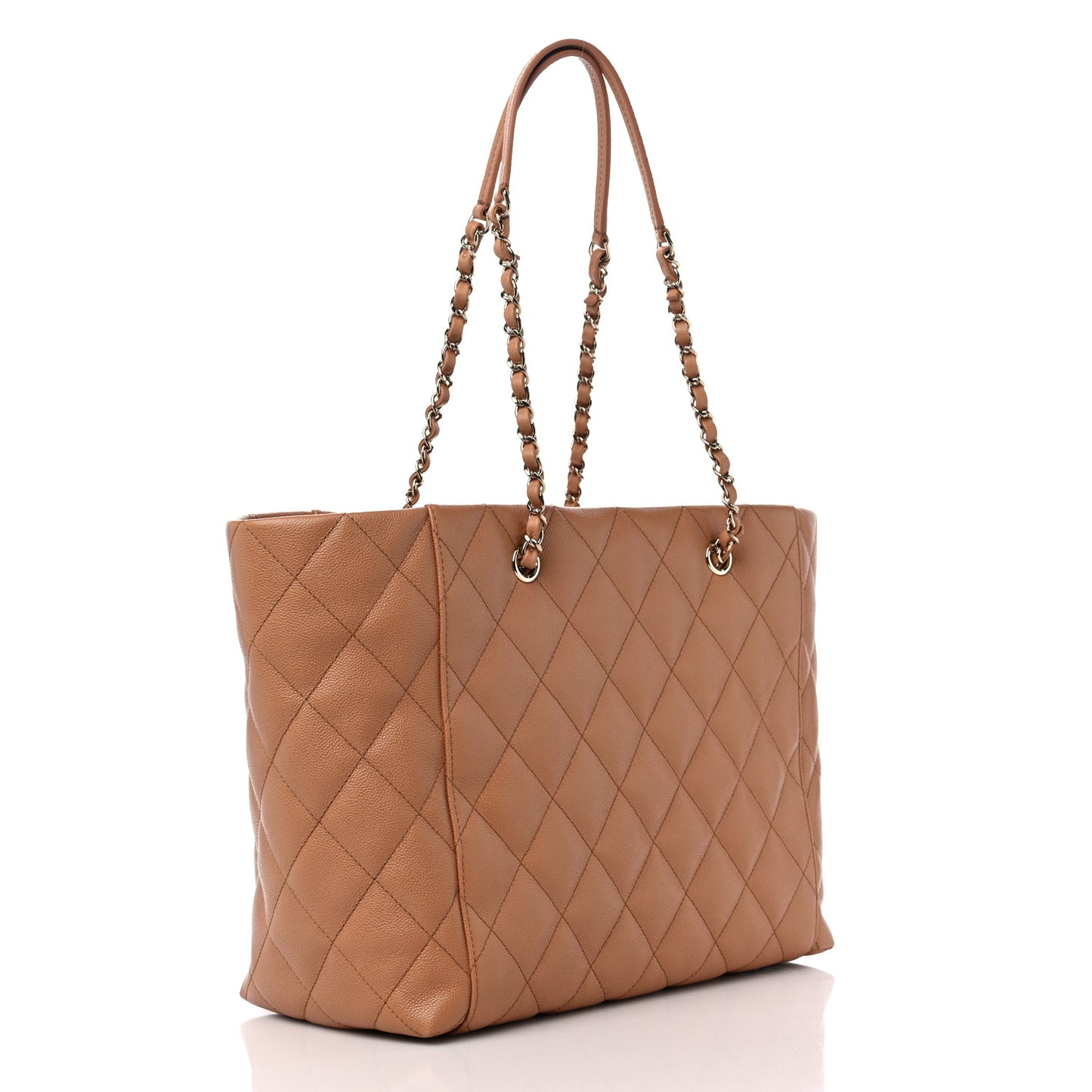 Caviar Quilted Large Shopping Tote Dark Beige