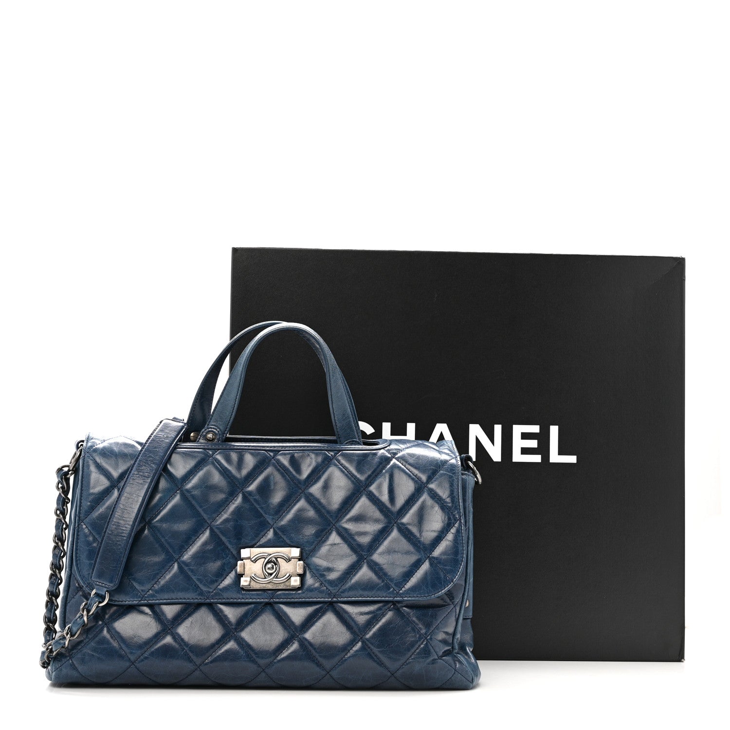 Chanel Glazed Calfskin Boy Satchel Flap Blue 14 of 14