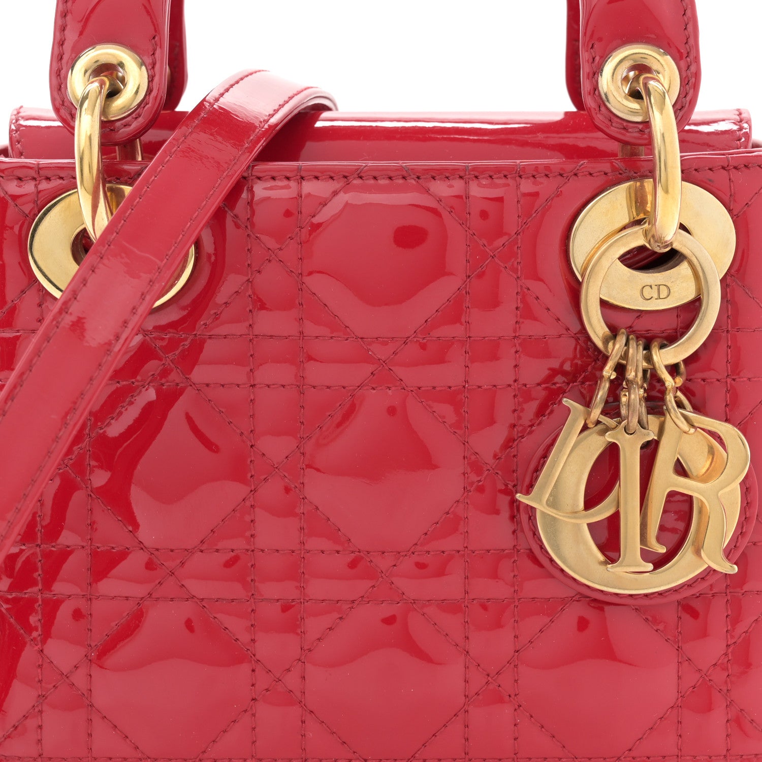 Christian Dior Patent Cannage Mini Lady Dior Red 8 of 12