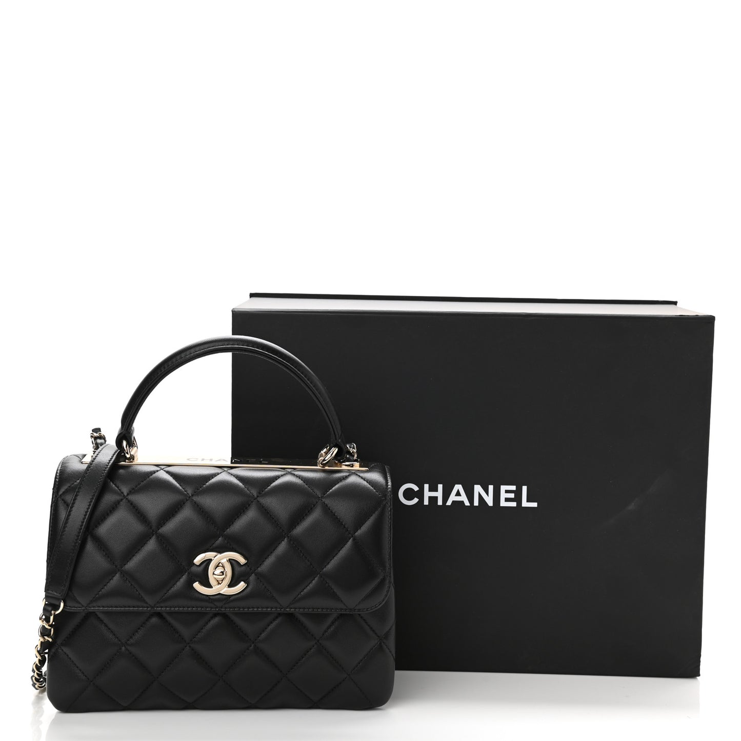 Lambskin Quilted Small Trendy CC Dual Handle Flap Bag Black