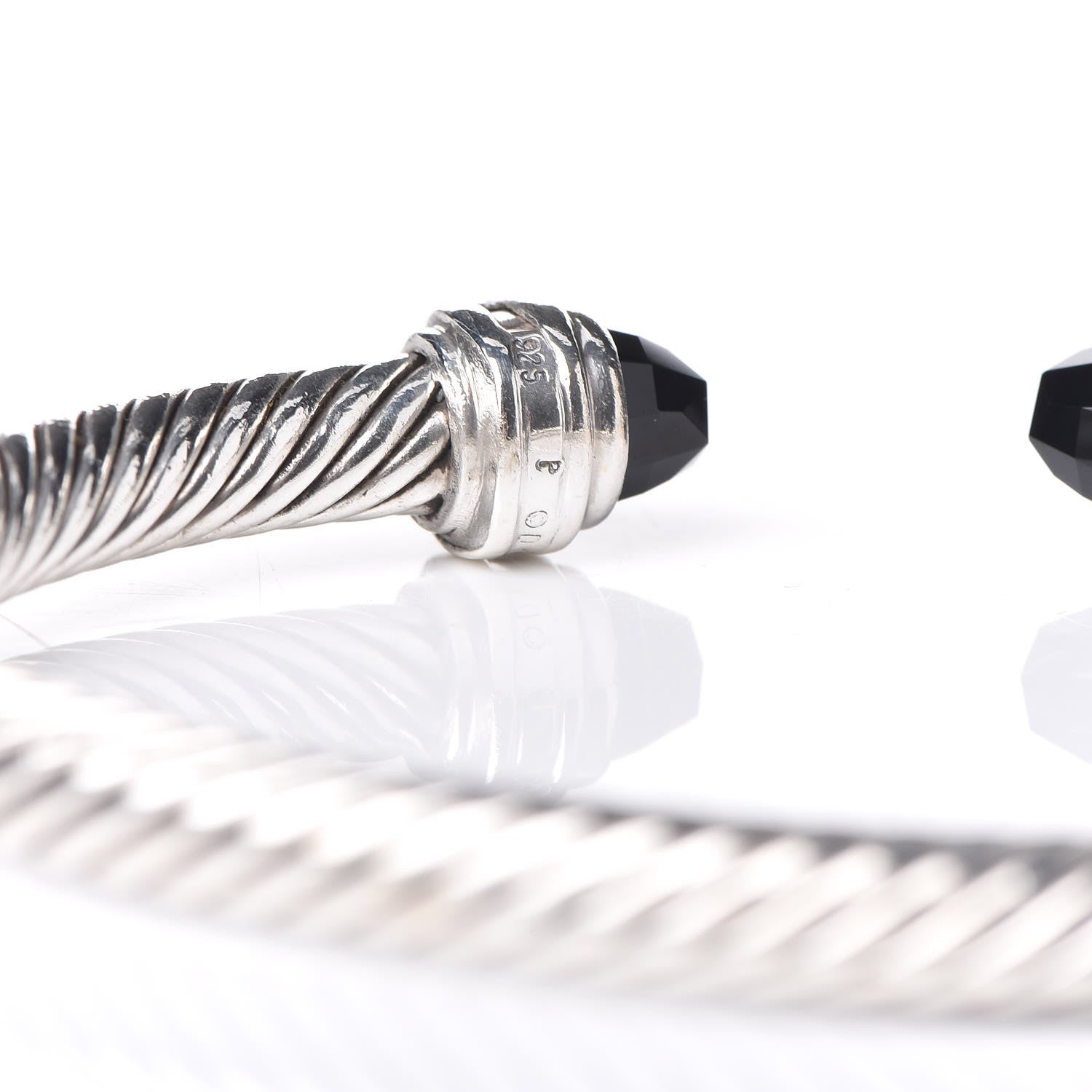 David Yurman Sterling Silver Diamond Black Onyx 5mm Cable Classics Princess Bracelet 4 of 5