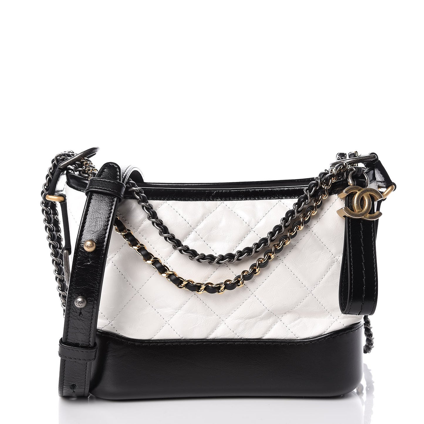 Aged Calfskin Quilted Small Gabrielle Hobo Black White