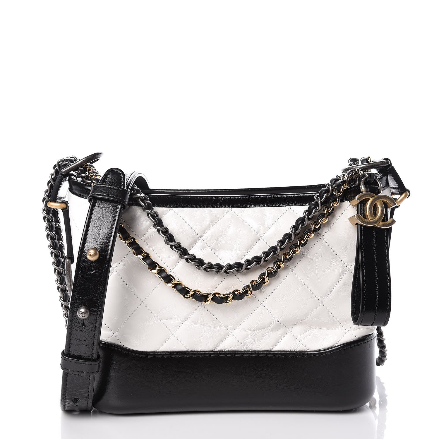 Chanel Aged Calfskin Quilted Small Gabrielle Hobo Black White 1 of 9