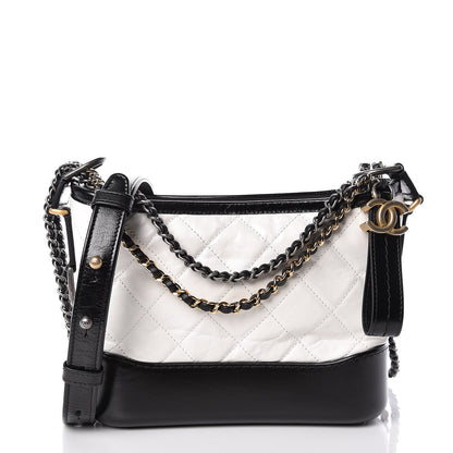 Chanel Aged Calfskin Quilted Small Gabrielle Hobo Black White 1 of 9