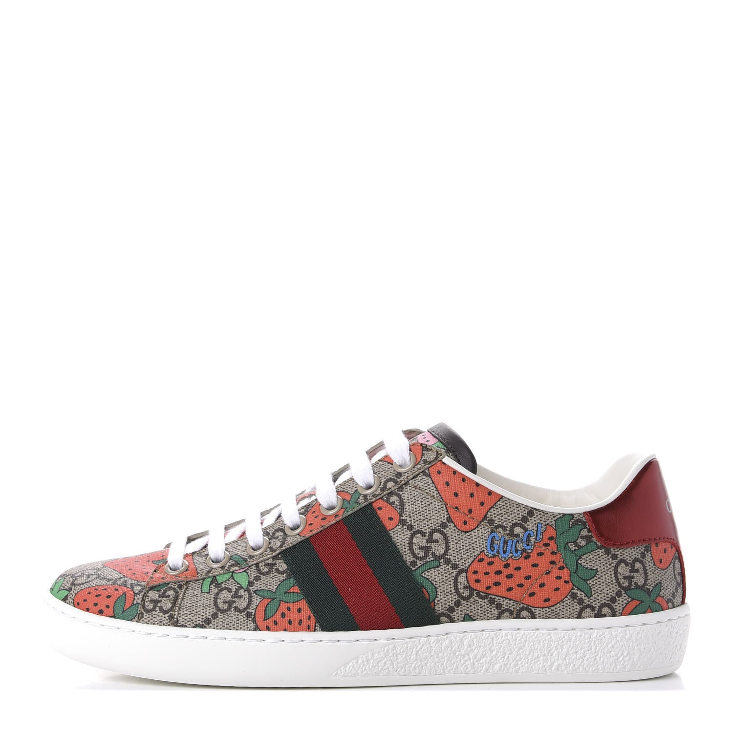 Gucci GG Supreme Monogram Strawberry Web Womens Ace Sneakers 36 Beige Multicolor Red Green 1 of 10