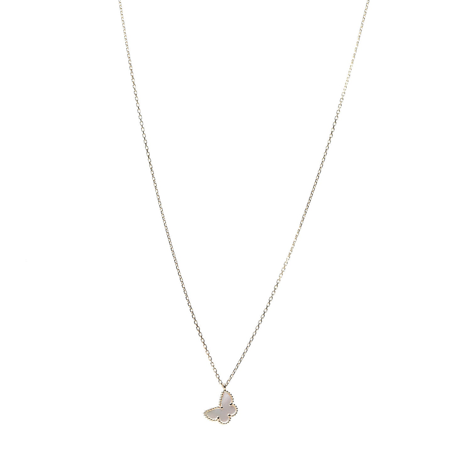 18K Yellow Gold Mother of Pearl Sweet Alhambra Butterfly Pendant Necklace