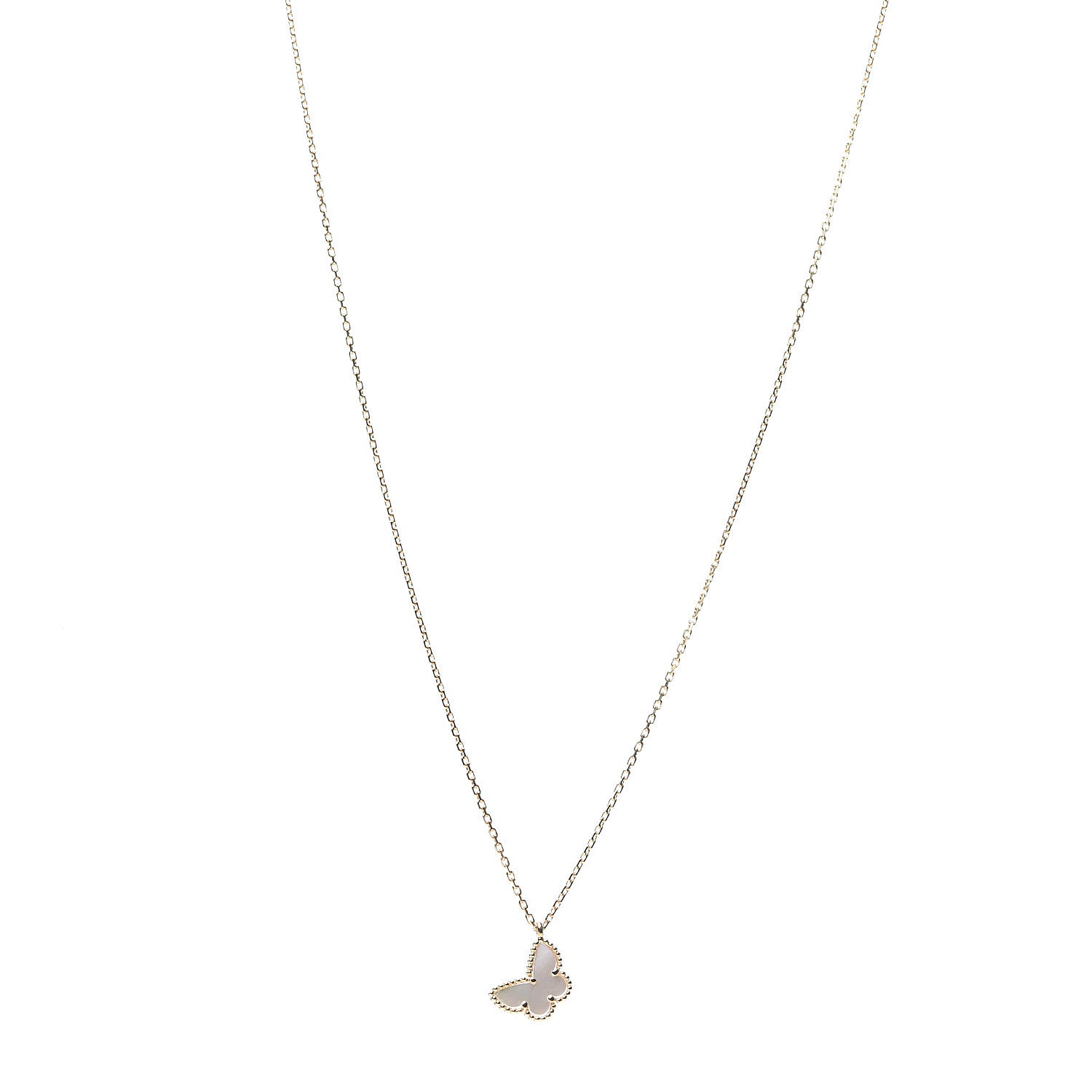 Van Cleef & Arpels 18K Yellow Gold Mother of Pearl Sweet Alhambra Butterfly Pendant Necklace 1 of 7