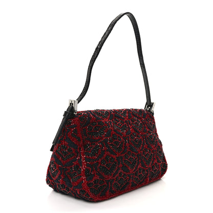 Fendi Embroidered Lizard Beaded Mini Mama Baguette Black Red 3 of 13