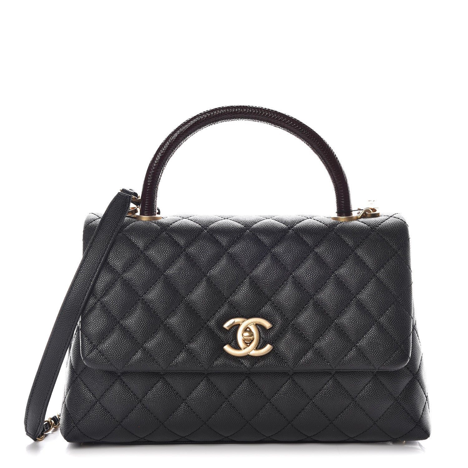 Chanel Caviar Lizard Embossed Quilted Small Coco Handle Flap Black 1 of 10