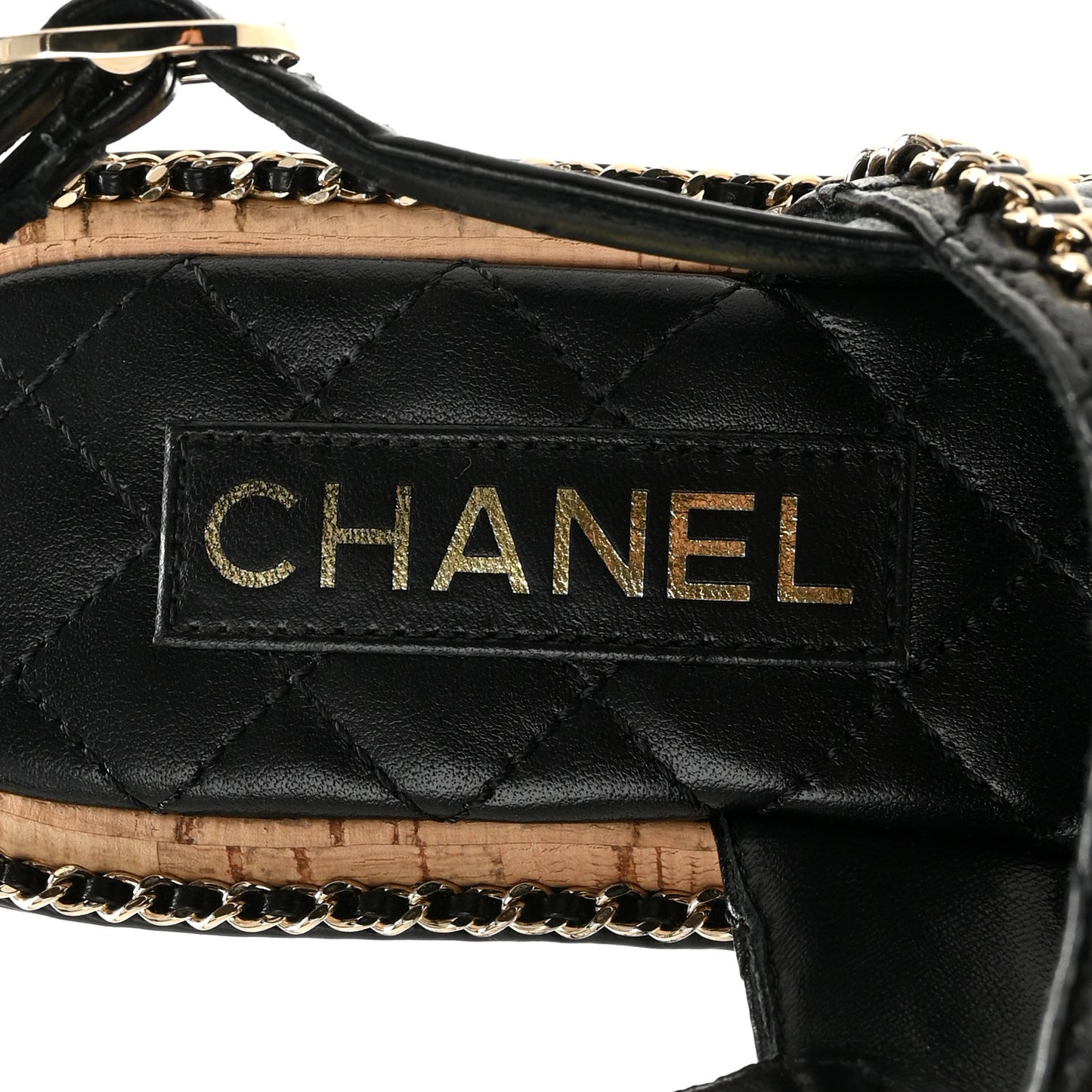 Shiny Lambskin Quilted Chain CC Sandals 39.5 Black