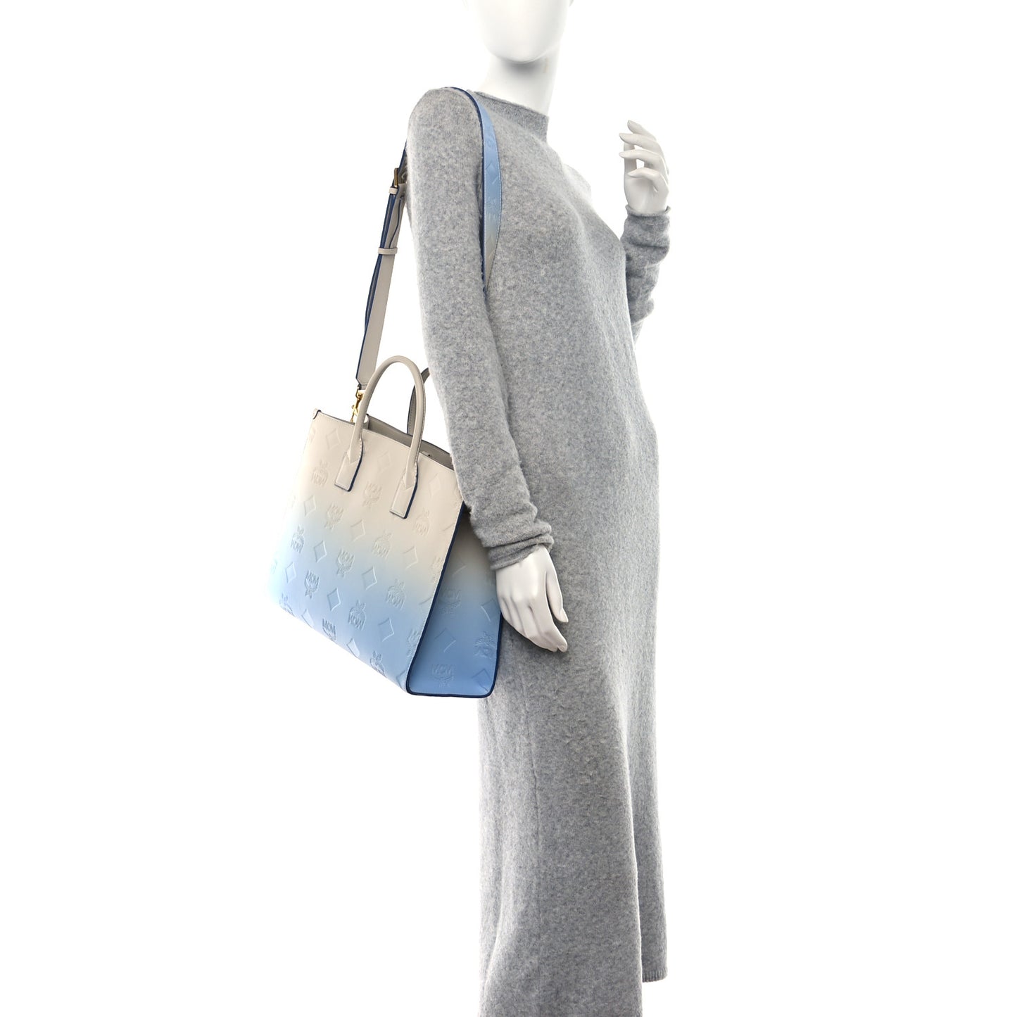 Calfskin Gradation Monogram Large Munchen Tote Blue