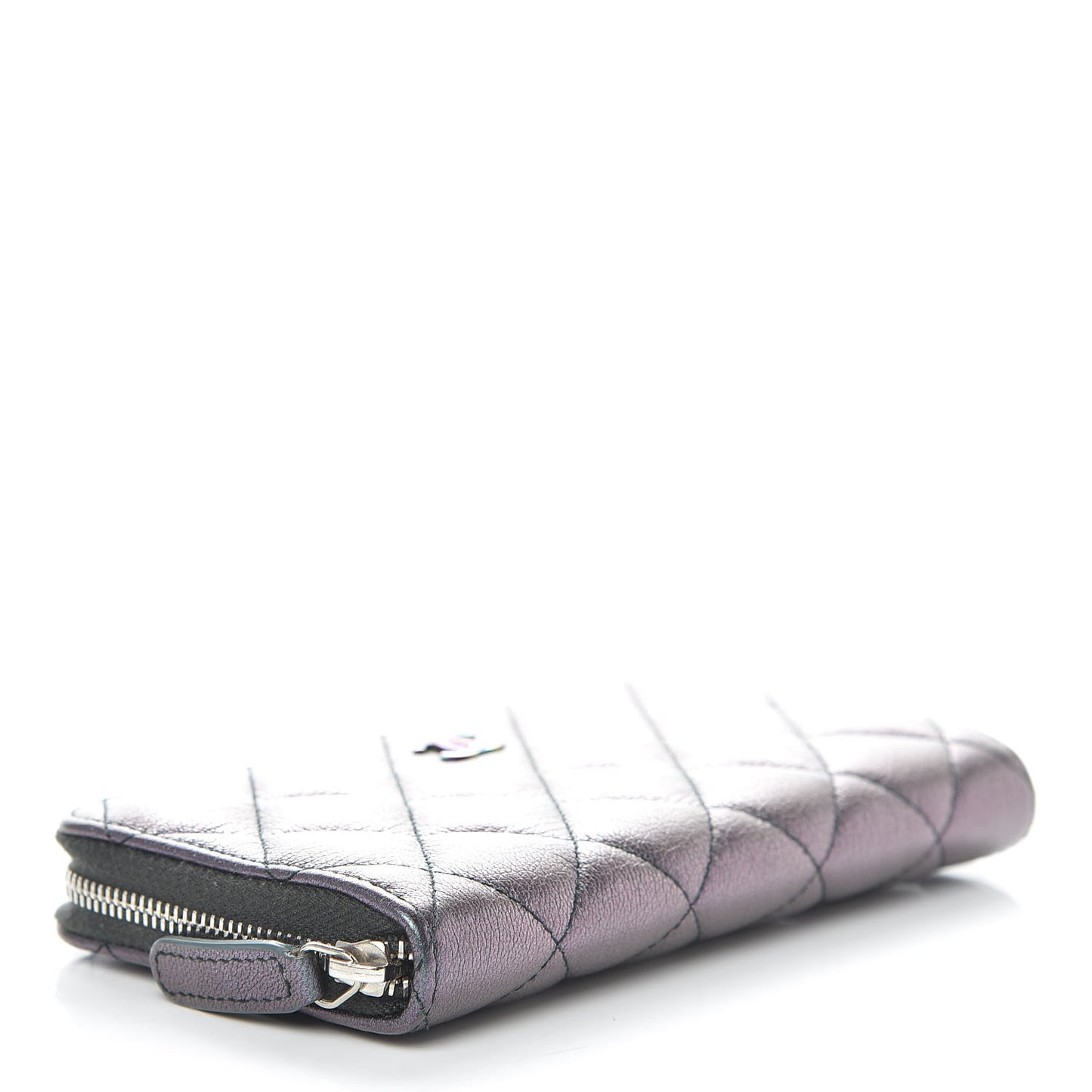 Iridescent Goatskin Quilted Small Zip Around Wallet Purple