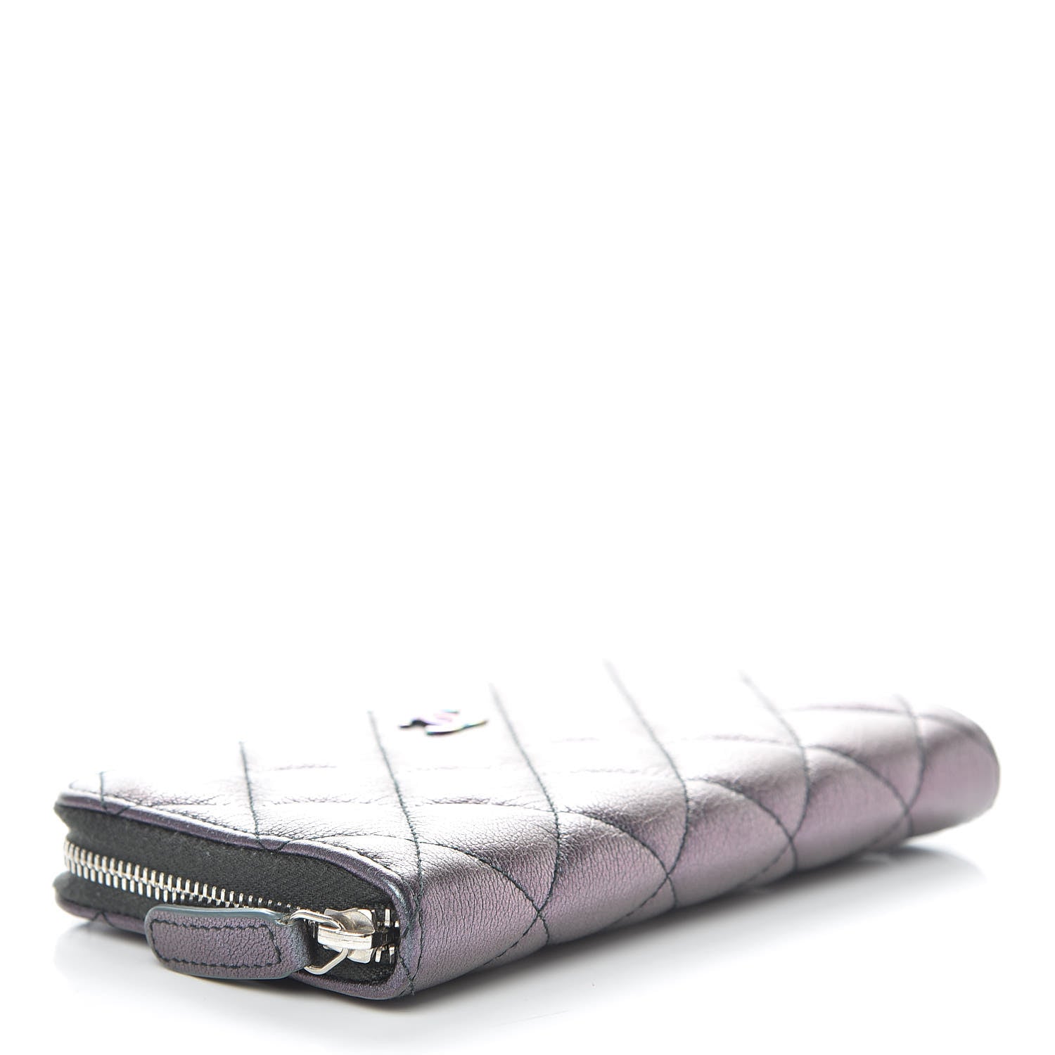 Chanel Iridescent Goatskin Quilted Small Zip Around Wallet Purple 4 of 9