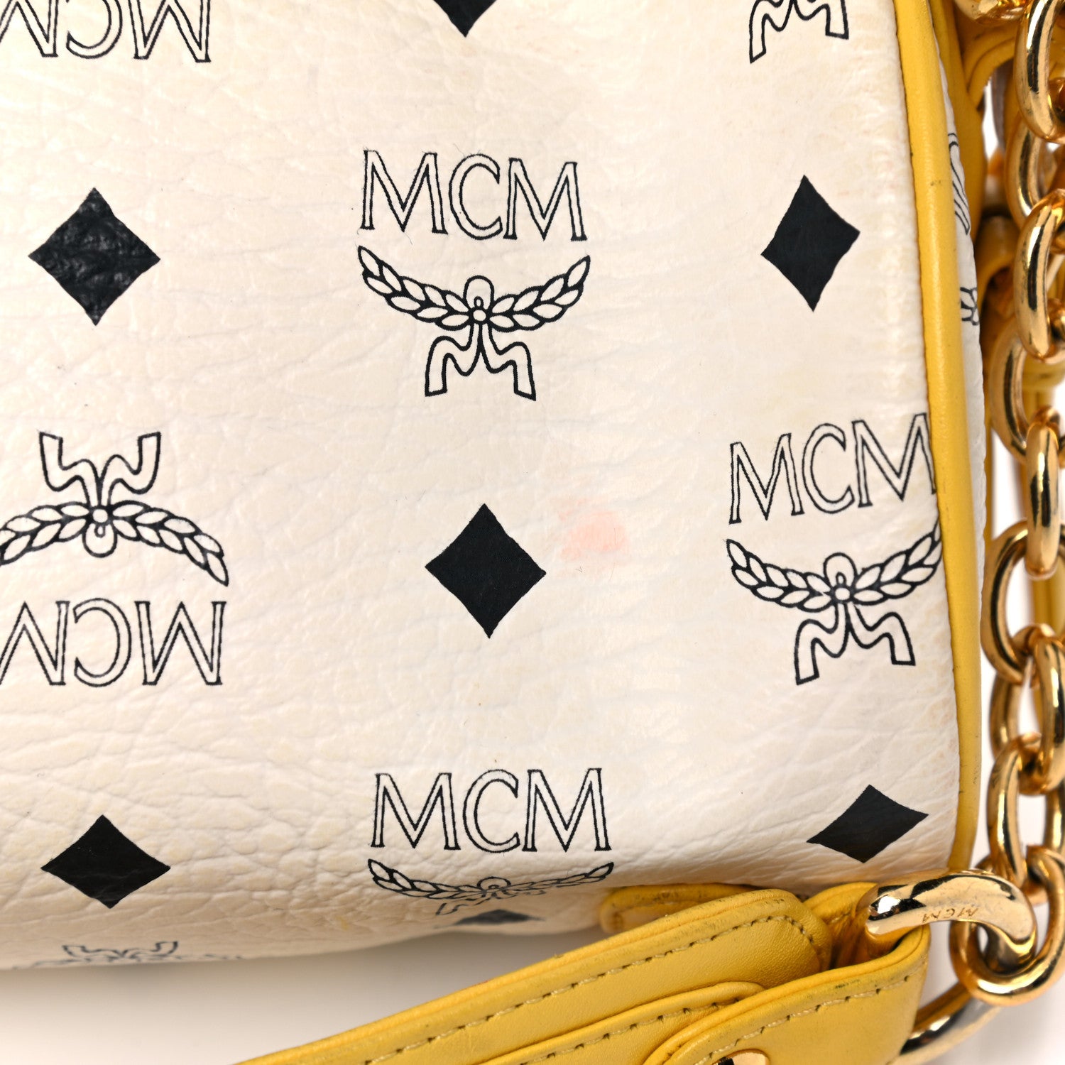 MCM Visetos Barrel Bag White Yellow 17 of 23