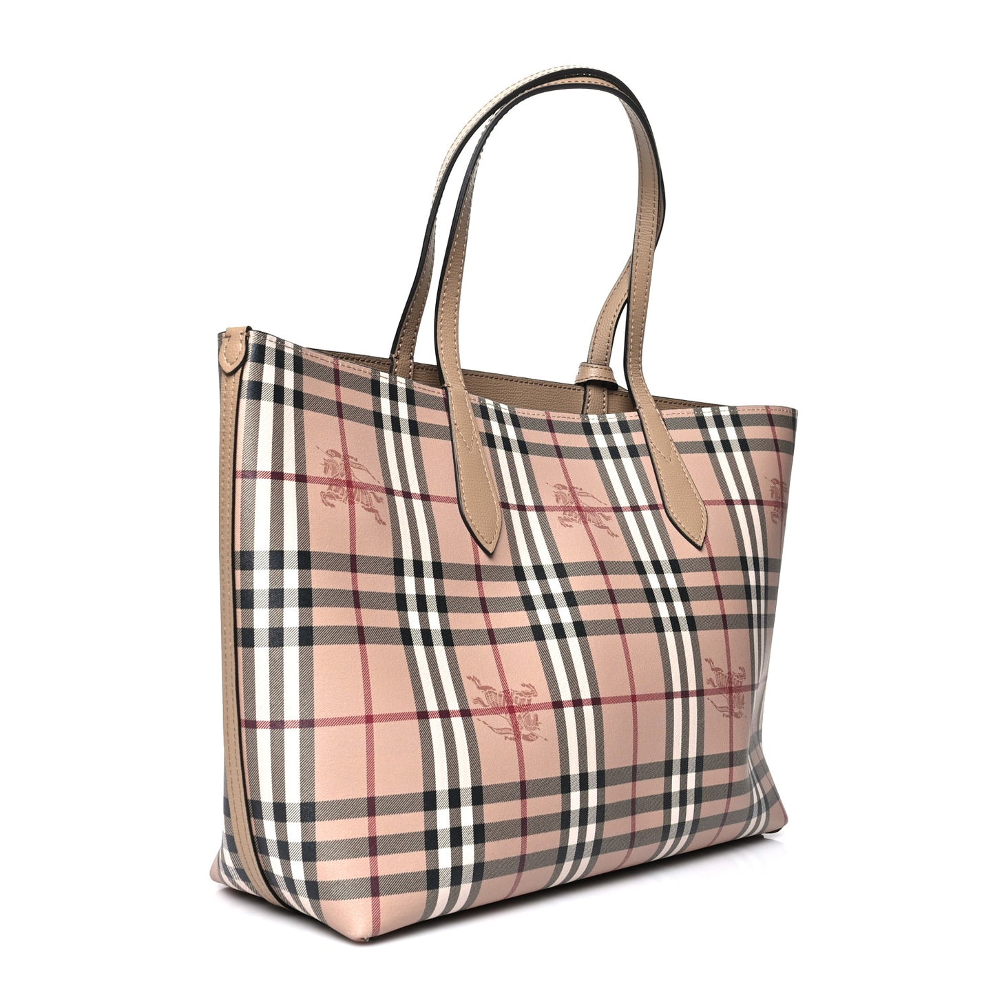 Grainy Calfskin Haymarket Check Medium Reversible Tote Camel