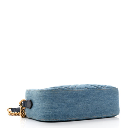 Gucci Denim Matelasse Small Pearly GG Marmont Chain Shoulder Bag Blue 4 of 9
