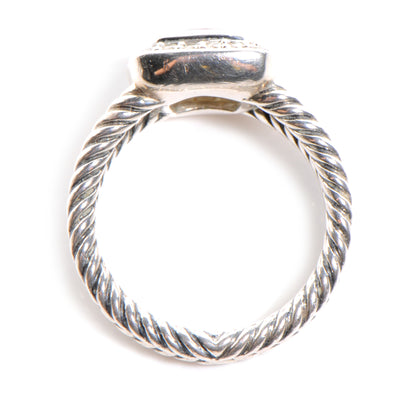 David Yurman Sterling Silver Diamond Morganite 7mm Petite Albion Ring 54 7 4 of 6