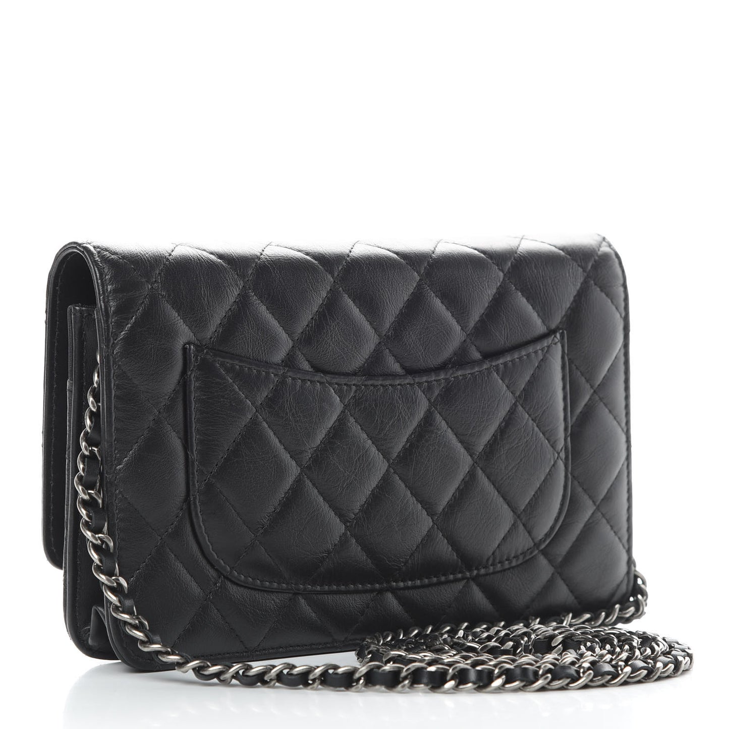 Aged Calfskin Lucky Charms Casino 2.55 Reissue Wallet on Chain WOC Black