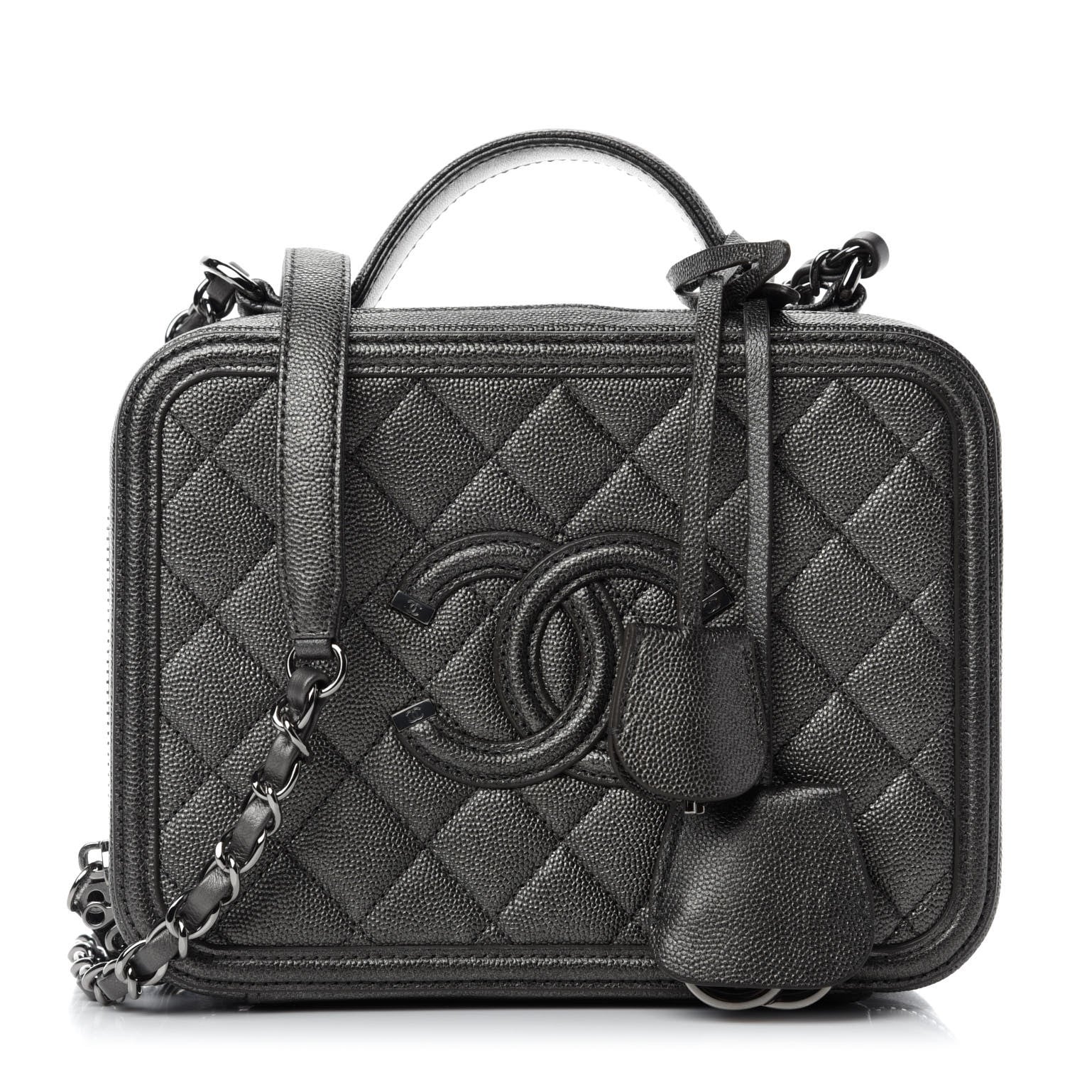 Chanel Metallic Caviar Quilted Medium CC Filigree Vanity Case Dark Silver 1 of 10
