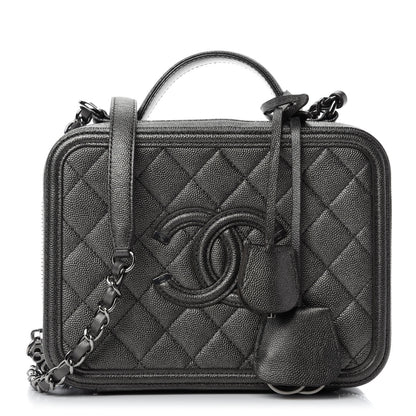 Chanel Metallic Caviar Quilted Medium CC Filigree Vanity Case Dark Silver 1 of 10